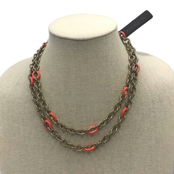 J Crew Gold Orange Enamel Chain Link Necklace -NEW